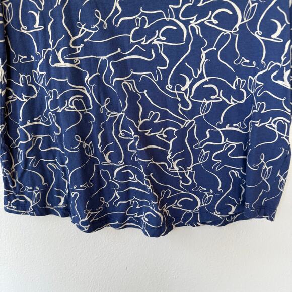 Anthropologie Blue all-over bunny rabbit doodle print Size S - Picture 4 of 10